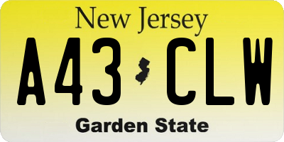 NJ license plate A43CLW