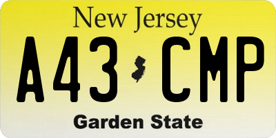 NJ license plate A43CMP