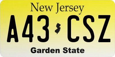 NJ license plate A43CSZ