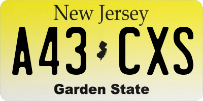NJ license plate A43CXS