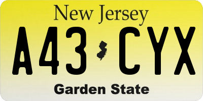 NJ license plate A43CYX