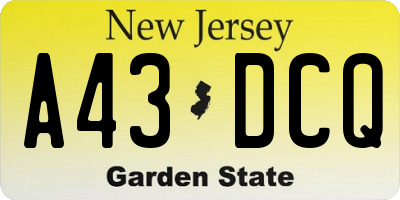 NJ license plate A43DCQ