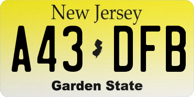NJ license plate A43DFB