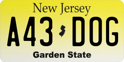 NJ license plate A43DOG