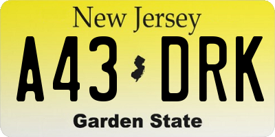 NJ license plate A43DRK