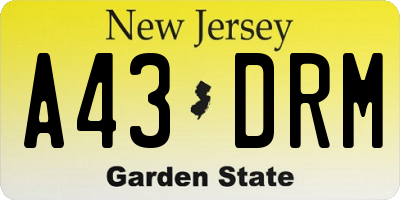NJ license plate A43DRM