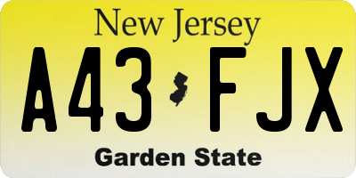 NJ license plate A43FJX