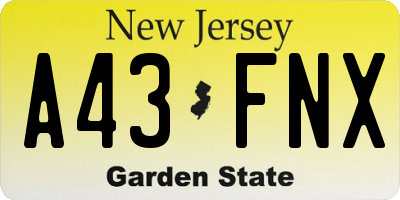 NJ license plate A43FNX