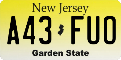 NJ license plate A43FUO