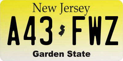 NJ license plate A43FWZ