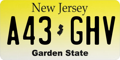 NJ license plate A43GHV
