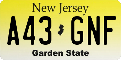 NJ license plate A43GNF