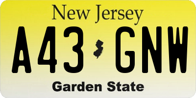 NJ license plate A43GNW