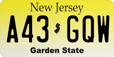 NJ license plate A43GQW