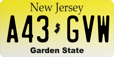 NJ license plate A43GVW