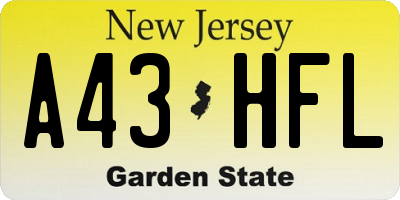 NJ license plate A43HFL