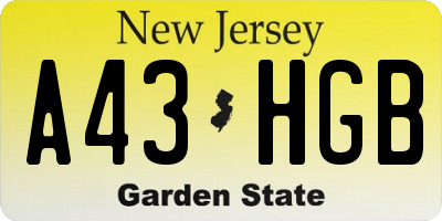 NJ license plate A43HGB