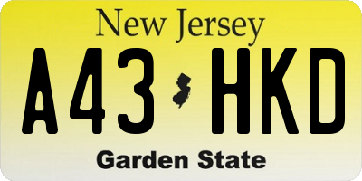 NJ license plate A43HKD