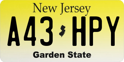 NJ license plate A43HPY