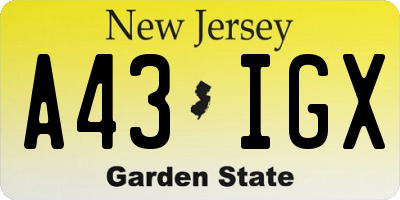 NJ license plate A43IGX