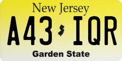 NJ license plate A43IQR