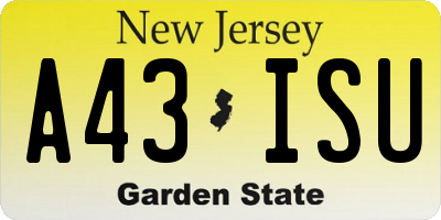 NJ license plate A43ISU