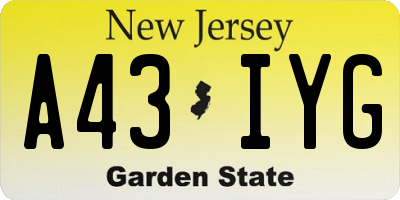 NJ license plate A43IYG