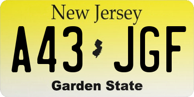 NJ license plate A43JGF