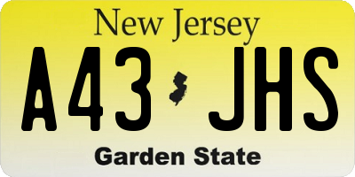 NJ license plate A43JHS