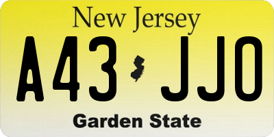 NJ license plate A43JJO