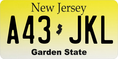 NJ license plate A43JKL