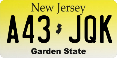 NJ license plate A43JQK