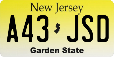 NJ license plate A43JSD