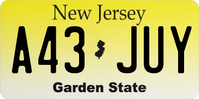 NJ license plate A43JUY