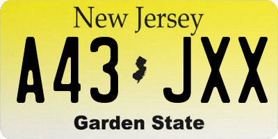 NJ license plate A43JXX