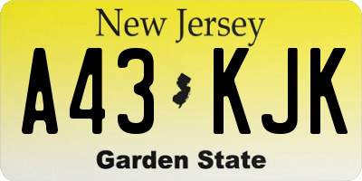 NJ license plate A43KJK