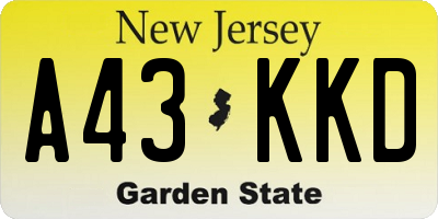 NJ license plate A43KKD