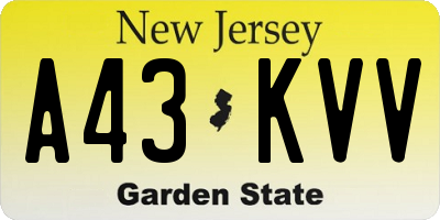 NJ license plate A43KVV