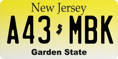 NJ license plate A43MBK