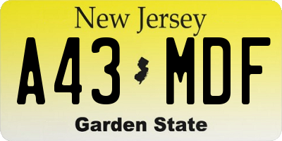 NJ license plate A43MDF