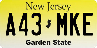 NJ license plate A43MKE