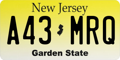 NJ license plate A43MRQ