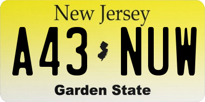 NJ license plate A43NUW