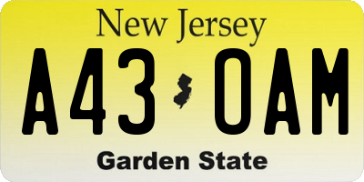 NJ license plate A43OAM