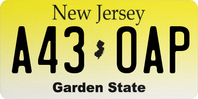 NJ license plate A43OAP