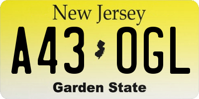 NJ license plate A43OGL