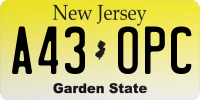 NJ license plate A43OPC