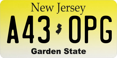 NJ license plate A43OPG