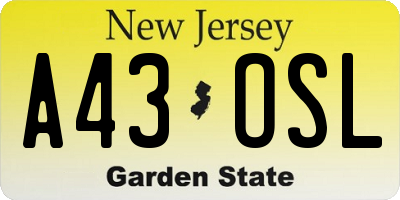 NJ license plate A43OSL