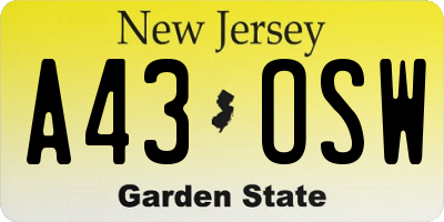 NJ license plate A43OSW